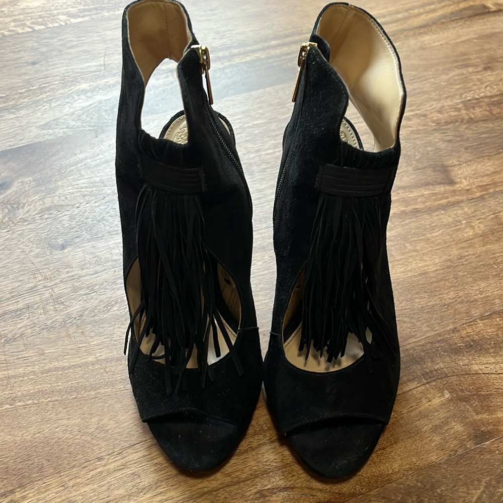 Vince Camuto Black Suede Fringe Heels